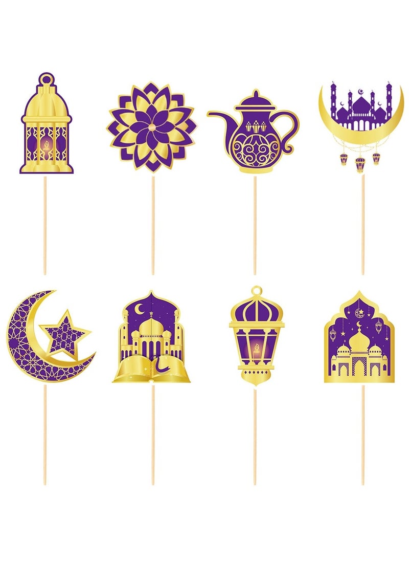 Chocisong 24PCS Eid Mubarak Cupcake Toppers Glitter Moon Ramadan Kareem Happy Eid Cupcake Picks for Eid Islamic Muslim Theme Party Cake Decorations Supplies (Gold/Purple)  - Image 2