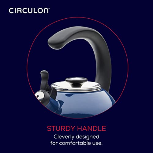 Circulon Enamel On Steel Whistling Tea Kettle | Hot Water Kettle with Heat-Resistant Phenolic Grip, 1.9 Liters | Gas stovetop and Induction Compatible, Blue - Image 3