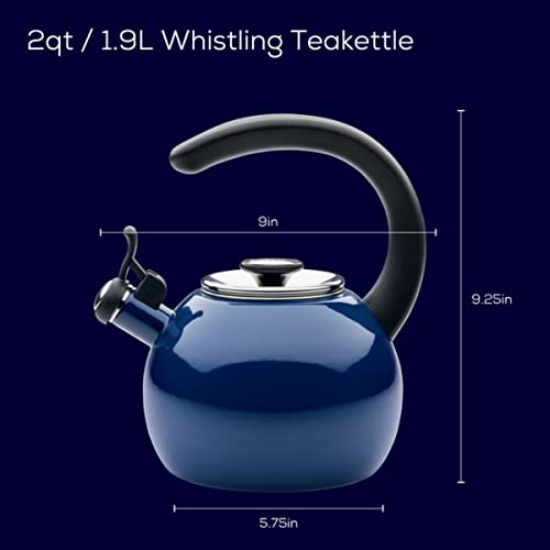 Circulon Enamel On Steel Whistling Tea Kettle | Hot Water Kettle with Heat-Resistant Phenolic Grip, 1.9 Liters | Gas stovetop and Induction Compatible, Blue - Image 2