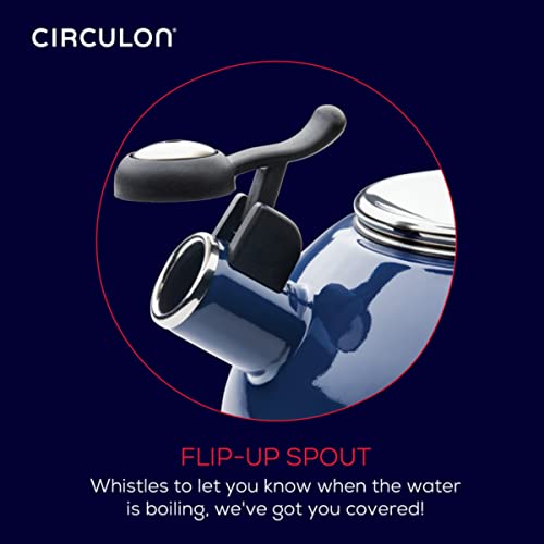 Circulon Enamel On Steel Whistling Tea Kettle | Hot Water Kettle with Heat-Resistant Phenolic Grip, 1.9 Liters | Gas stovetop and Induction Compatible, Blue - Image 5