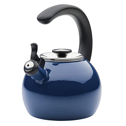Circulon Enamel On Steel Whistling Tea Kettle | Hot Water Kettle with Heat-Resistant Phenolic Grip, 1.9 Liters | Gas stovetop and Induction Compatible, Blue - Image 1
