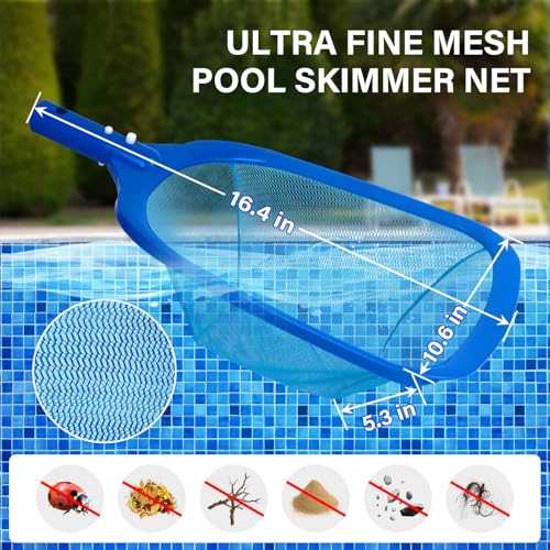 TIXANF Swimming Pool Cleaning Kit Including 12.5 in Pool Brush Head,Ultra Fine Mesh Pool Leaf Skimmer Net with 76.5 in Aluminum Pole for Remove Debris and Dirt - Image 3