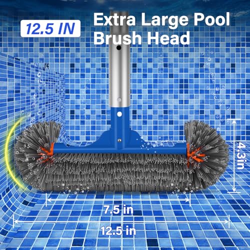 TIXANF Swimming Pool Cleaning Kit Including 12.5 in Pool Brush Head,Ultra Fine Mesh Pool Leaf Skimmer Net with 76.5 in Aluminum Pole for Remove Debris and Dirt - Image 2