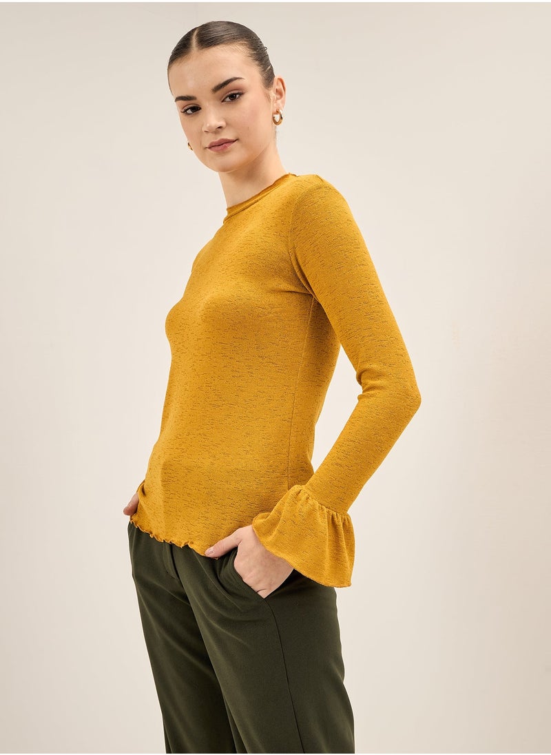 Salt Attire Women's Ruffled High Neckline Top with Full-Length Fluted Hem Sleeves | Slim Fit Design for a Chic, Feminine Look  - Image 4
