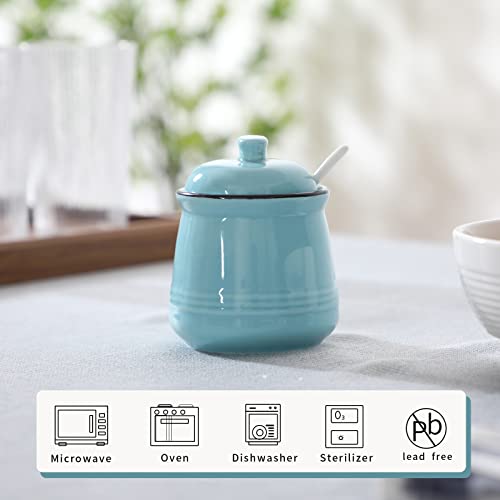 HAOTOP Porcelain Salt Bowl with Lid and Spoon,Ceramic Sugar Bowl 12oz (Turquoise) - Image 2