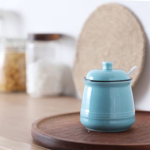 HAOTOP Porcelain Salt Bowl with Lid and Spoon,Ceramic Sugar Bowl 12oz (Turquoise) - Image 5