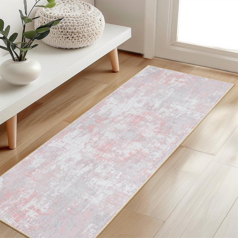 RELEANY Washable Area Rugs 2'x6' Non-Slip Modern Abstract Soft for Living Room Entryway Bedroom  Grey Pink - Image 1