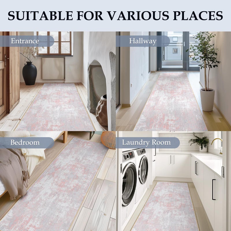 RELEANY Washable Area Rugs 2'x6' Non-Slip Modern Abstract Soft for Living Room Entryway Bedroom  Grey Pink - Image 2