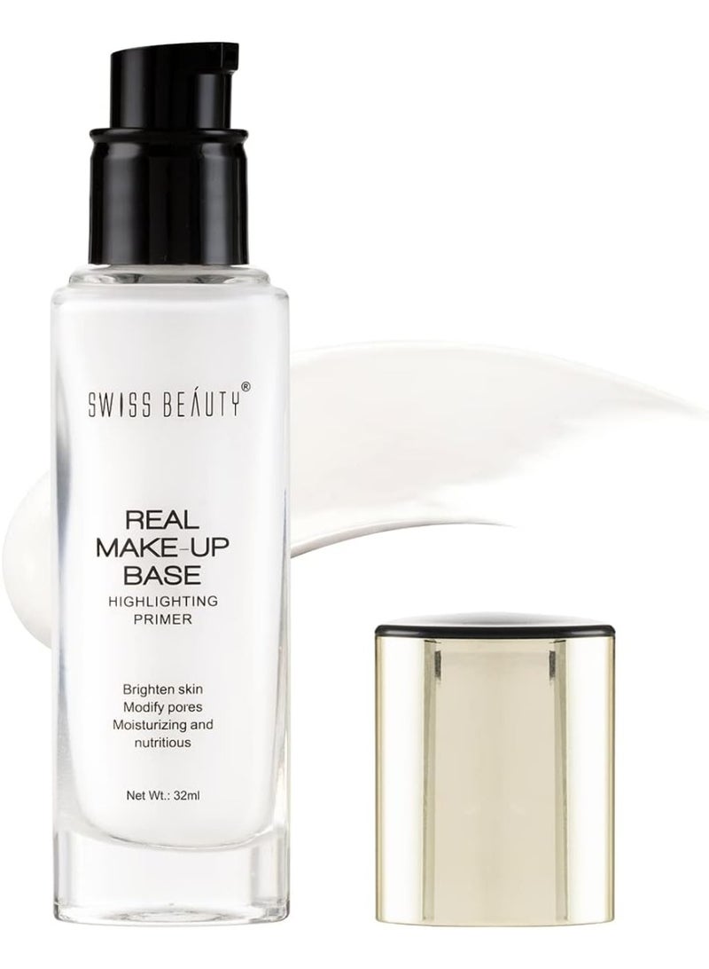Swiss Beauty Real Makeup Base Highlighting Primer| Skin-Hydrating Poreless Primer With Natural Glow Finish For Face Makeup |Shade - Natural Tint, 32Ml - Image 2