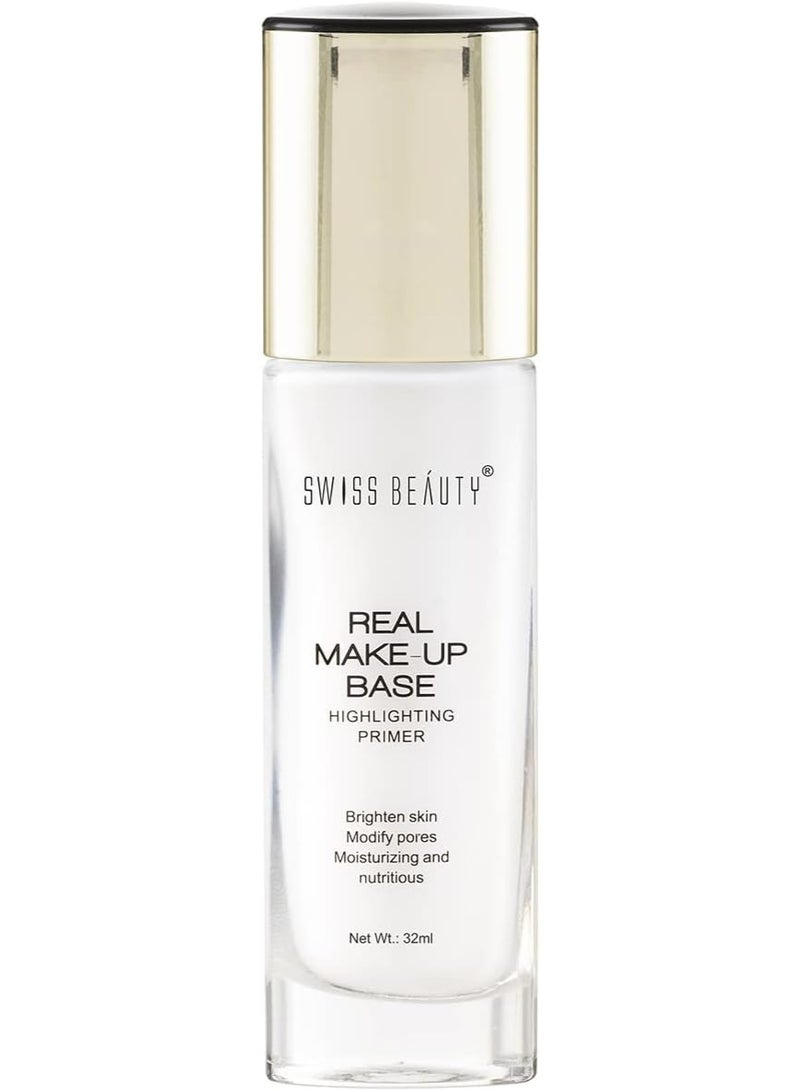 Swiss Beauty Real Makeup Base Highlighting Primer| Skin-Hydrating Poreless Primer With Natural Glow Finish For Face Makeup |Shade - Natural Tint, 32Ml - Image 1
