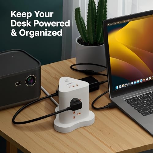Geonix PowerSpan Fort | Extension Board/Strip, 2500 Watts, 10 Amps, 1x Type C Port, 6X Universal Socket, 2X USB Port, LED Indicator, On/Off Switch, 5mtr Long Pure Copper Cable (White) - Image 4