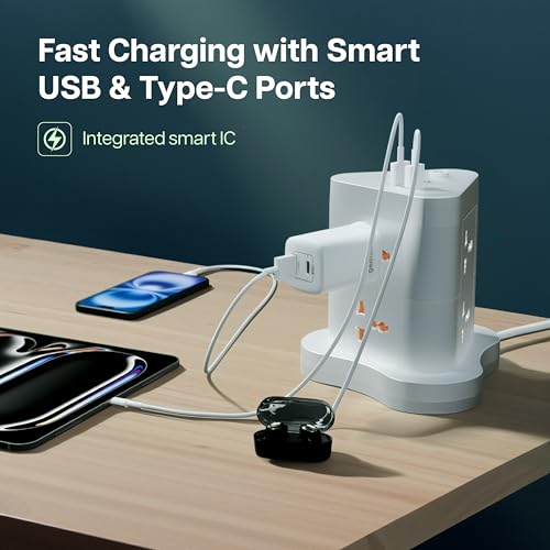 Geonix PowerSpan Fort | Extension Board/Strip, 2500 Watts, 10 Amps, 1x Type C Port, 6X Universal Socket, 2X USB Port, LED Indicator, On/Off Switch, 5mtr Long Pure Copper Cable (White) - Image 3