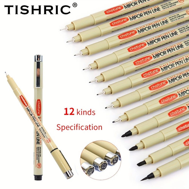 TISHRIC 8811 Fine Liner Pen Size 3 Artistic Sketching Marker Black Nylon Cartoon Drawing Supplies - Image 1