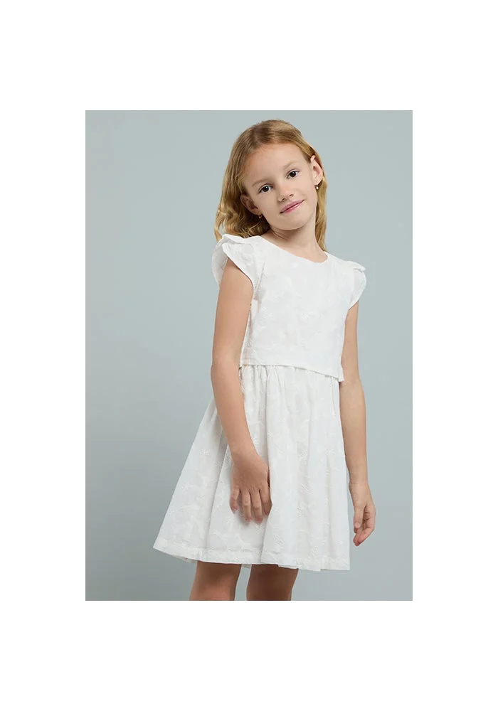 أر أند بي Embroidered Dress with Crew Neck and Cap Sleeves