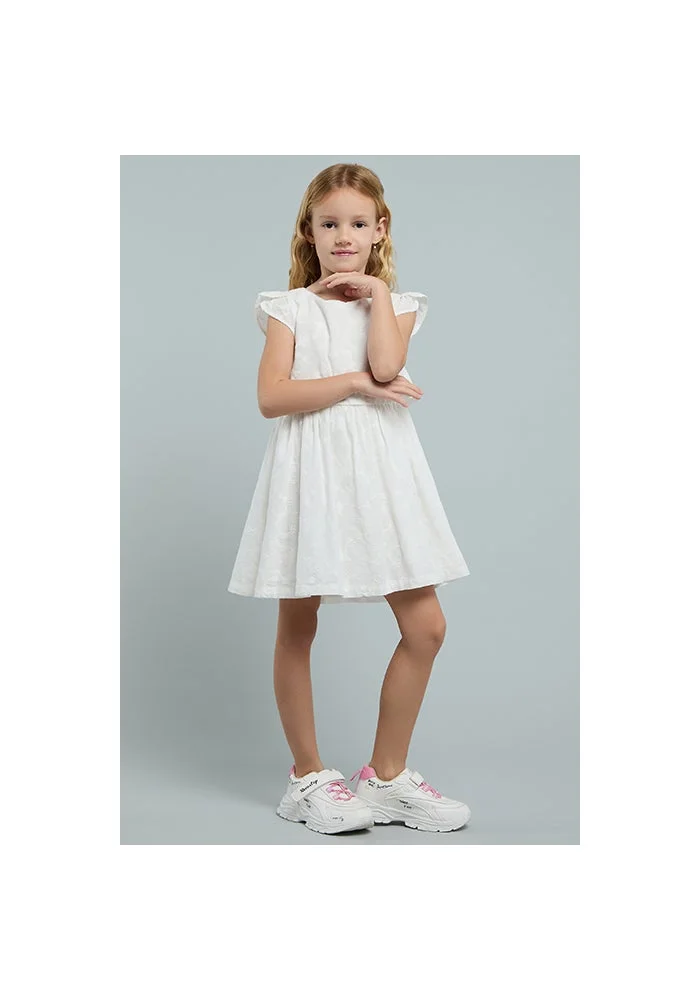 أر أند بي Embroidered Dress with Crew Neck and Cap Sleeves