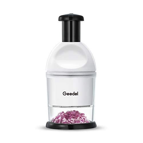 Geedel Food Chopper, Easy to Clean Manual Hand Vegetable Chopper Dicer, Dishwasher Safe Slap Onion Chopper for Veggies Onions Garlic Nuts Salads White - Image 1