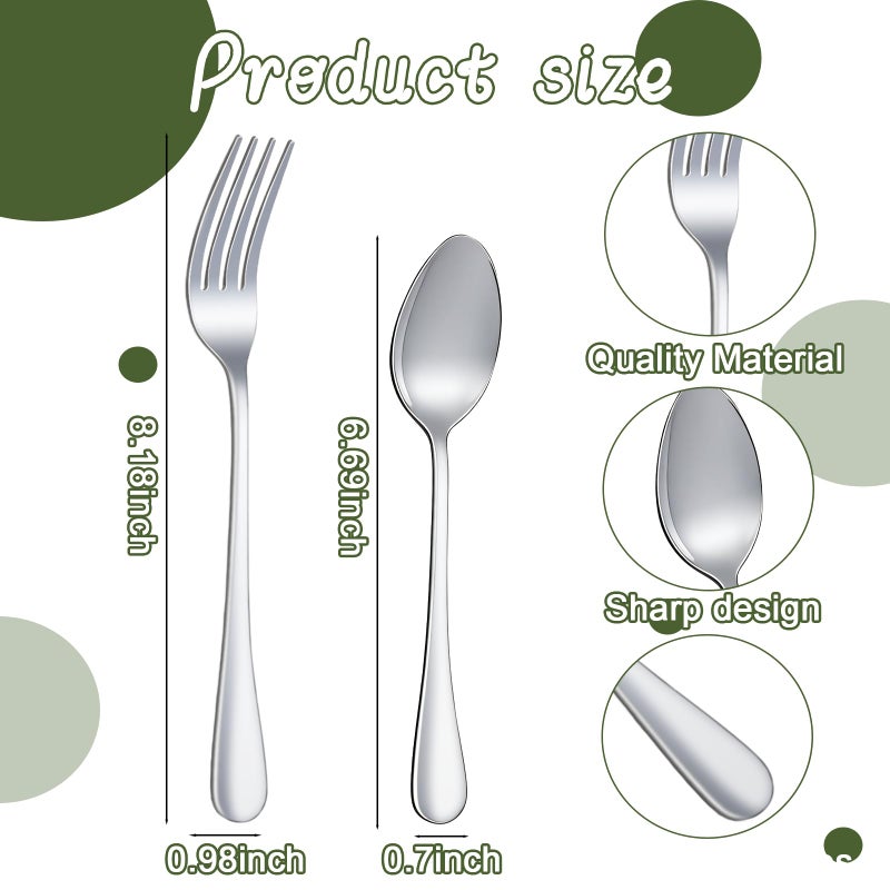 Tinsky 48 Pcs Spoons and Forks Set Stainless Steel Bulk Silverware Flatware Cutlery Sets Silver Metal Spoon Dinner Salad Forks for Kitchen Home Restaurant Party Dessert - Image 4