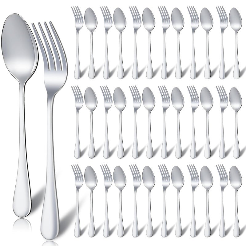 Tinsky 48 Pcs Spoons and Forks Set Stainless Steel Bulk Silverware Flatware Cutlery Sets Silver Metal Spoon Dinner Salad Forks for Kitchen Home Restaurant Party Dessert - Image 1