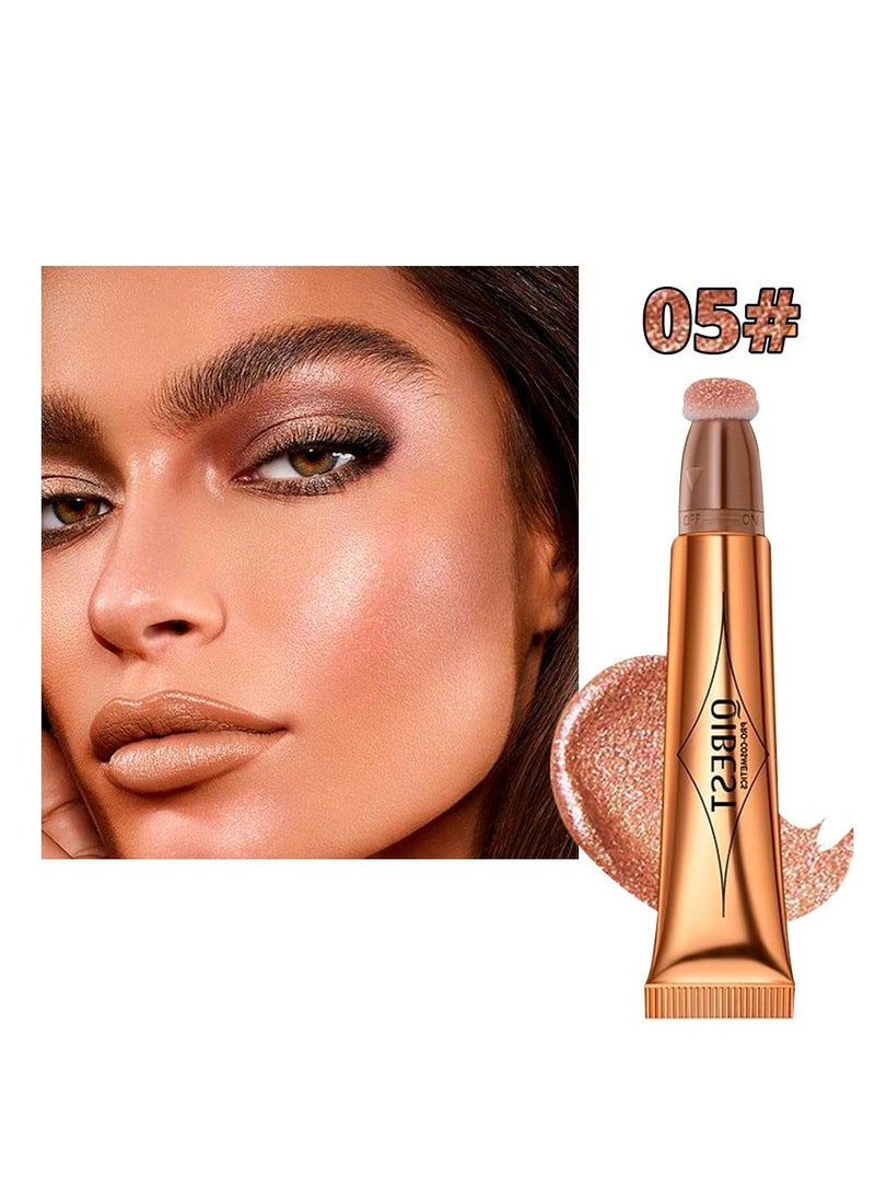 QiBest - Face Highlighter Bronzer Stick with Cushion Applicator Attached Easy to Blend Long Lasting & Smooth Natural Matte Finish Lightweight Super Silky Cream Contour Face Illuminator Makeup Stick No.05 - Image 1