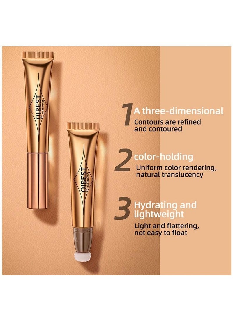 QiBest - Face Highlighter Bronzer Stick with Cushion Applicator Attached Easy to Blend Long Lasting & Smooth Natural Matte Finish Lightweight Super Silky Cream Contour Face Illuminator Makeup Stick No.05 - Image 1