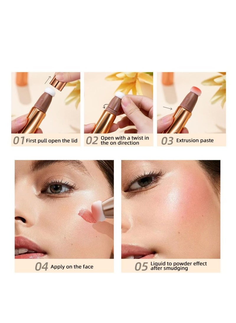 QiBest - Face Highlighter Bronzer Stick with Cushion Applicator Attached Easy to Blend Long Lasting & Smooth Natural Matte Finish Lightweight Super Silky Cream Contour Face Illuminator Makeup Stick No.05 - Image 1