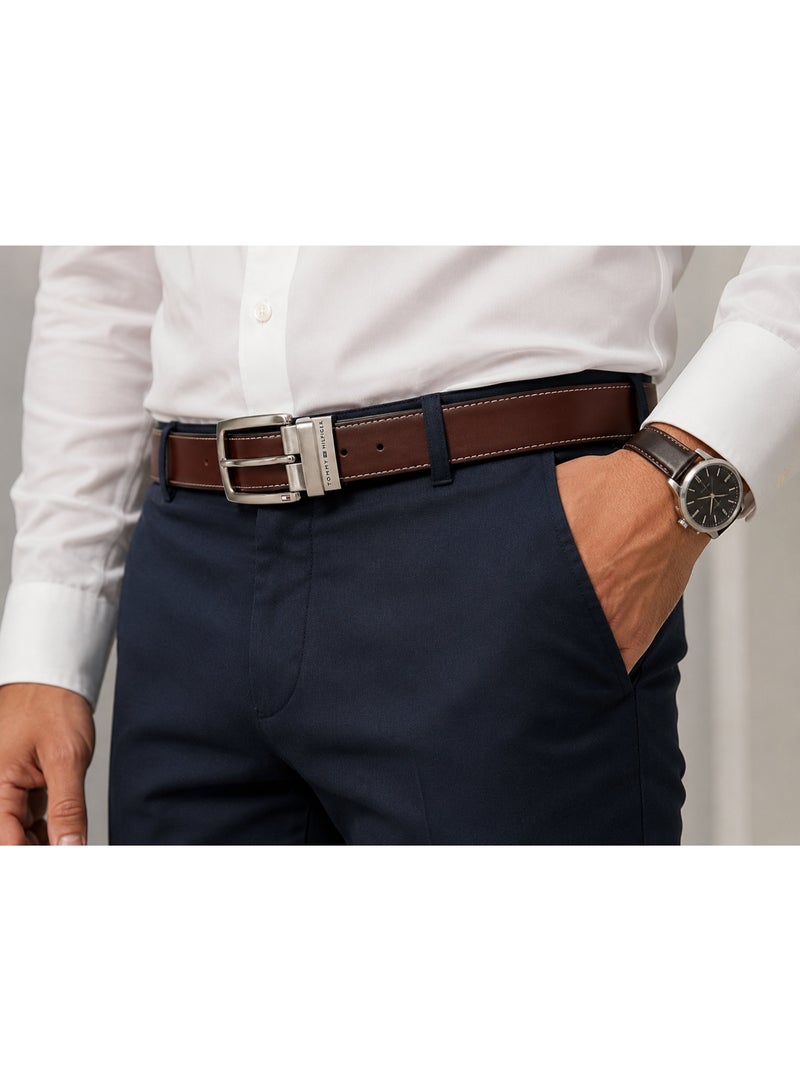 Hilfiger Denim Tommy Hilfiger Men's Reversible Leather Belt – Black & Brown with Silver-Tone Buckle Hilfiger Denim - Image 4