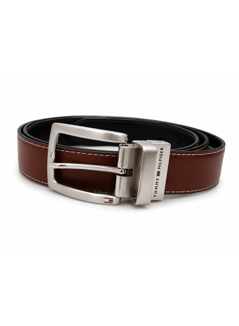 Hilfiger Denim Tommy Hilfiger Men's Reversible Leather Belt – Black & Brown with Silver-Tone Buckle Hilfiger Denim - Image 1