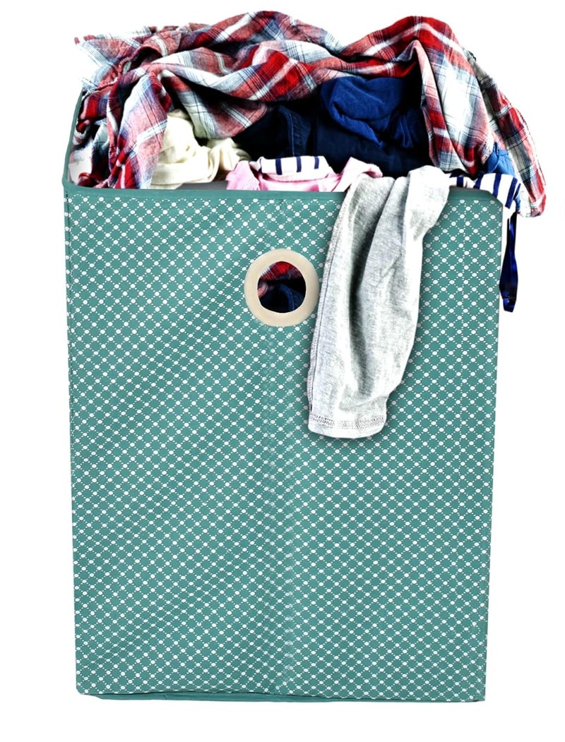 Kuber Industries Heart Home Polka Dot Printed Cotton Foldable Large Laundry basket/Hamper With Handles (Green)-44HH0205 - Image 1
