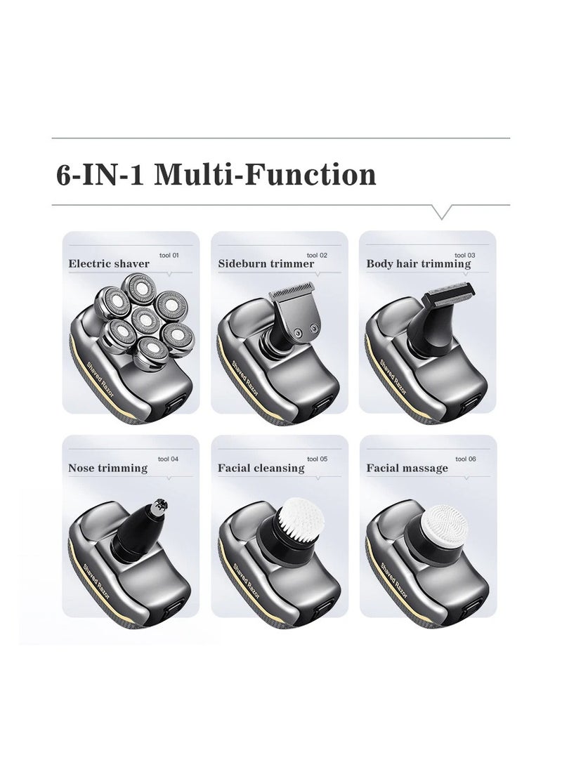 AROAQ 6in1 Men's Electric Head Shaver Razor Rechargeable Cordless Hair Shaving Razors for Bald Men Beard Trimmer Body Grooming Kit - Image 2