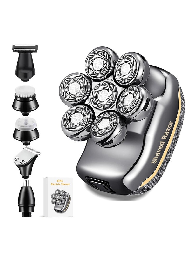 AROAQ 6in1 Men's Electric Head Shaver Razor Rechargeable Cordless Hair Shaving Razors for Bald Men Beard Trimmer Body Grooming Kit - Image 1