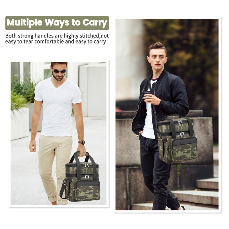 holuxer Insulated Lunch Bag & Lunch Box for Men - Double Deck Reusable Lunch Bag for Women Tote Cooler Bag Leakproof Soft Expandable - Large Lunchbox for Work/Adult/Picnic/Outdoor (Camoï¼Œ15L) - Image 2