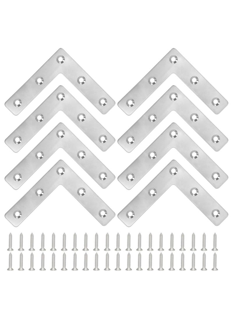 Rubik 8pcs Flat Corner Brace with Screws, Stainless Steel L Shape 90 Degree Right Angle Brackets for Wood Desk Chair Cabinet Drawer Closet Frame Furniture Joint Repair (80x80x1mm)  - Image 1