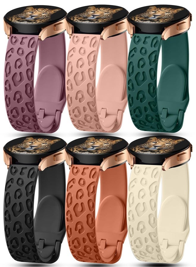 IKANFI 6Pack Engraved Band Compatible with Samsung Galaxy Watch 5 Band/Galaxy Watch 4 Bands/Galaxy Watch 3 Bands/Active 2 Watch Bands,20mm Leopard Silicone Sport Strap Replacement for Women Men- - Image 1