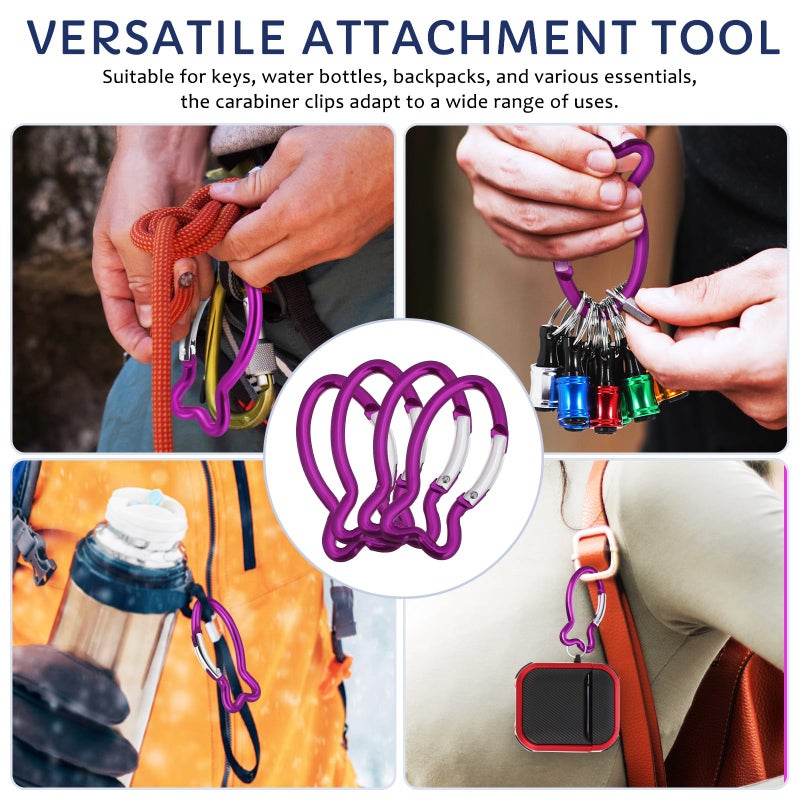 Purple Aluminum Carabiner Hooks 10 Pack Heavy Duty Fish Shaped Spring Snap Clips for Outdoor Camping Hiking - Image 4