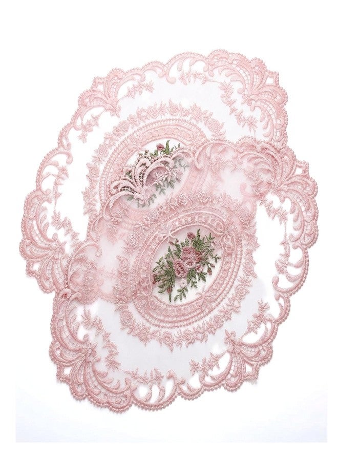 Wionin 2Pcs Lace Placemats French Style Retro Placemats Pink Doilies Table Runner Lace Dresser Scarves Cup Mat Table Runner with Pink Flowers Doilies - Image 1