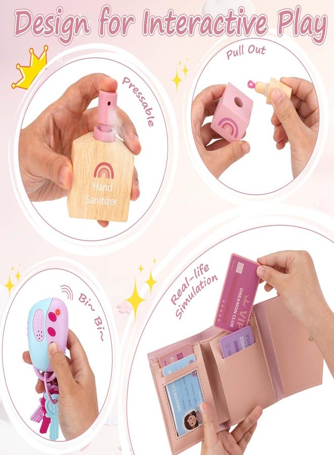 Dreamon Play Purse for Little Girls - 30PCS Toddler Purse with Wooden Pretend Makeup Kit, Handbag, Phone, Wallet, Keys - Princess Pretend Play Toys Birthday Gift for Girls Age 3 4 5 6 + Year Old - Image 5