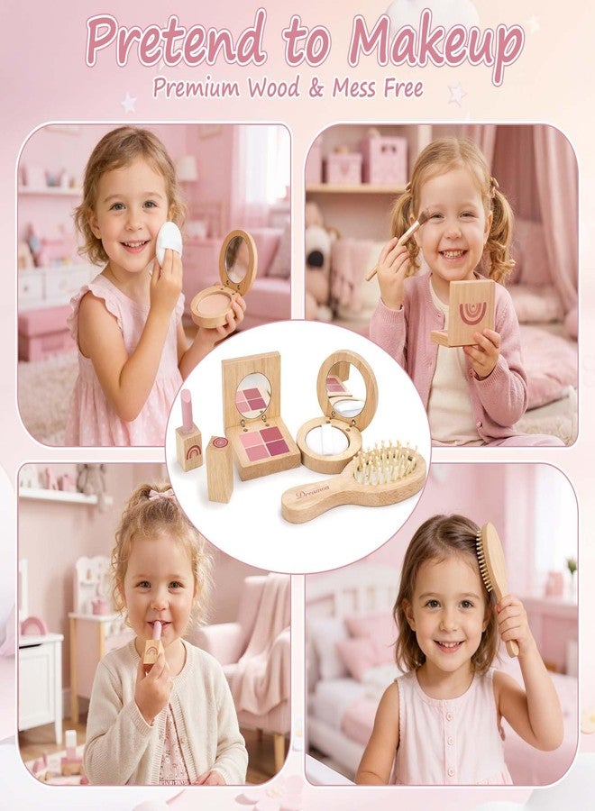 Dreamon Play Purse for Little Girls - 30PCS Toddler Purse with Wooden Pretend Makeup Kit, Handbag, Phone, Wallet, Keys - Princess Pretend Play Toys Birthday Gift for Girls Age 3 4 5 6 + Year Old - Image 4