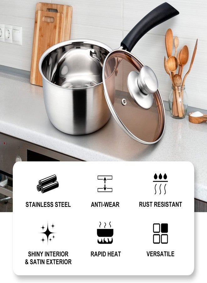 LIANYU 1QT Saucepan with Lid, Stainless Steel Sauce Pan, Induction Ready - Image 2
