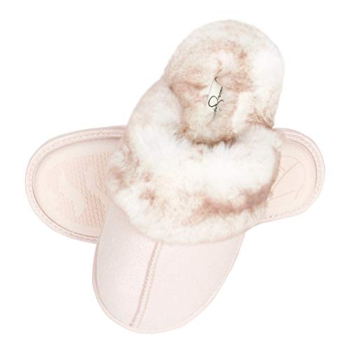 Jessica Simpson Women's Comfy Faux Fur House Slipper Scuff Memory Foam Slip on Anti-Skid Sole, Pink, Small - Image 4