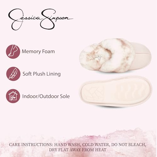Jessica Simpson Women's Comfy Faux Fur House Slipper Scuff Memory Foam Slip on Anti-Skid Sole, Pink, Small - Image 3