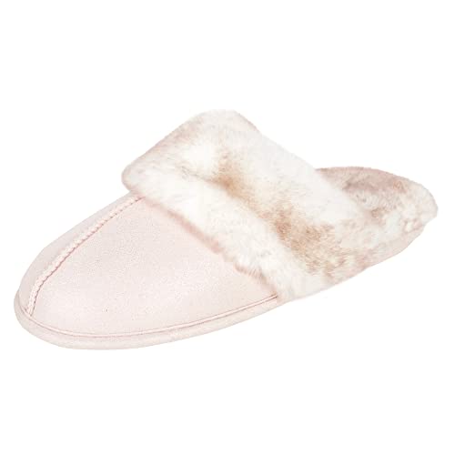 Jessica Simpson Women's Comfy Faux Fur House Slipper Scuff Memory Foam Slip on Anti-Skid Sole, Pink, Small - Image 5