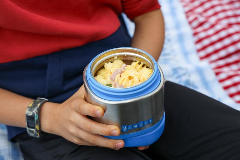 Yumbox Cubi Triple Insulated Stainless Steel Thermal Jar for Hot & Cold Lunches, Kids Size, Easy Open and Carry Handle, Unique Rounded Square Jar and Non-Slip design (Surf Blue) - Image 3