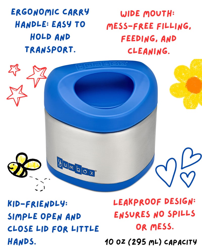 Yumbox Cubi Triple Insulated Stainless Steel Thermal Jar for Hot & Cold Lunches, Kids Size, Easy Open and Carry Handle, Unique Rounded Square Jar and Non-Slip design (Surf Blue) - Image 2