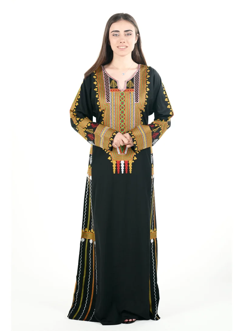 AL BENT AL SHARQIEH black printed round neck jalabiya dress for Women | Best Price UAE