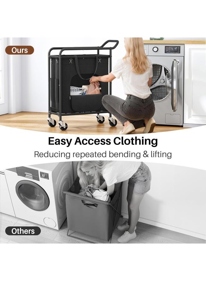 Branwick Laundry Basket with Wheels,114L Large Rolling Laundry Hamper, Heavy-Duty Laundry Cart Sturdy Metal Frame with Handle, Minimizes Bending Easy Access Clothing for Bedroom, Bathroom, Laundry Room (Black) - Image 3
