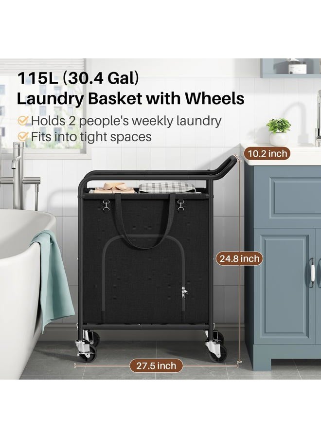 Branwick Laundry Basket with Wheels,114L Large Rolling Laundry Hamper, Heavy-Duty Laundry Cart Sturdy Metal Frame with Handle, Minimizes Bending Easy Access Clothing for Bedroom, Bathroom, Laundry Room (Black) - Image 2