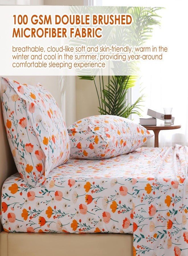 JSD Tulip Floral Sheet Set King Size, 4 Piece Spring Printed Microfiber Bed Sheets Deep Pocket - Image 5