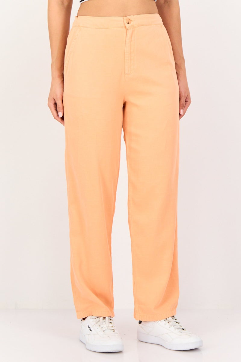 Reiko Women Regular Fit Solid Non Stretchable Wide Leg Pants, Orange - Image 1