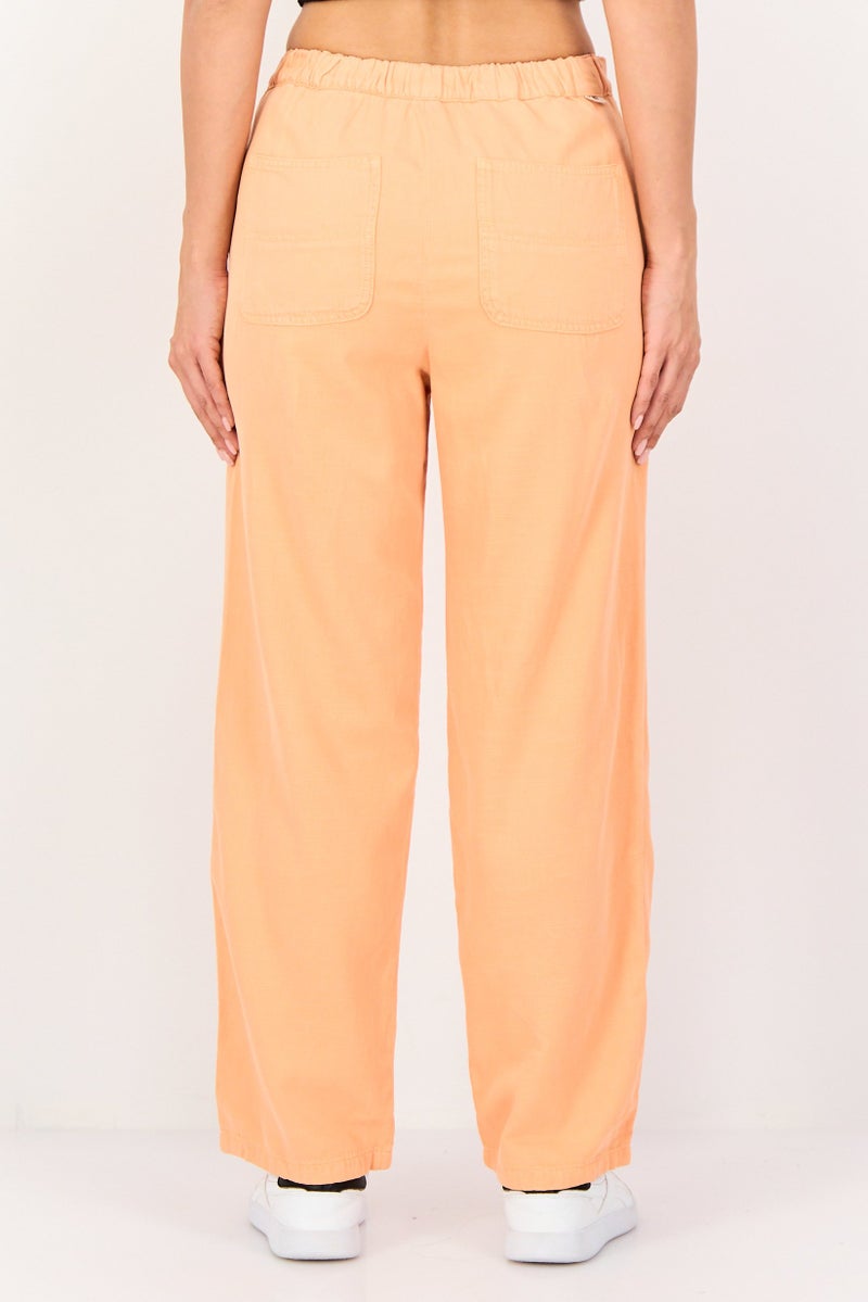 Reiko Women Regular Fit Solid Non Stretchable Wide Leg Pants, Orange - Image 3