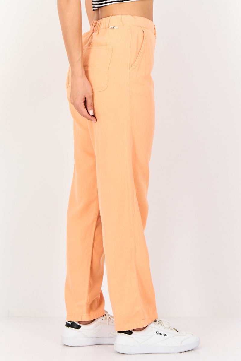 Reiko Women Regular Fit Solid Non Stretchable Wide Leg Pants, Orange - Image 4